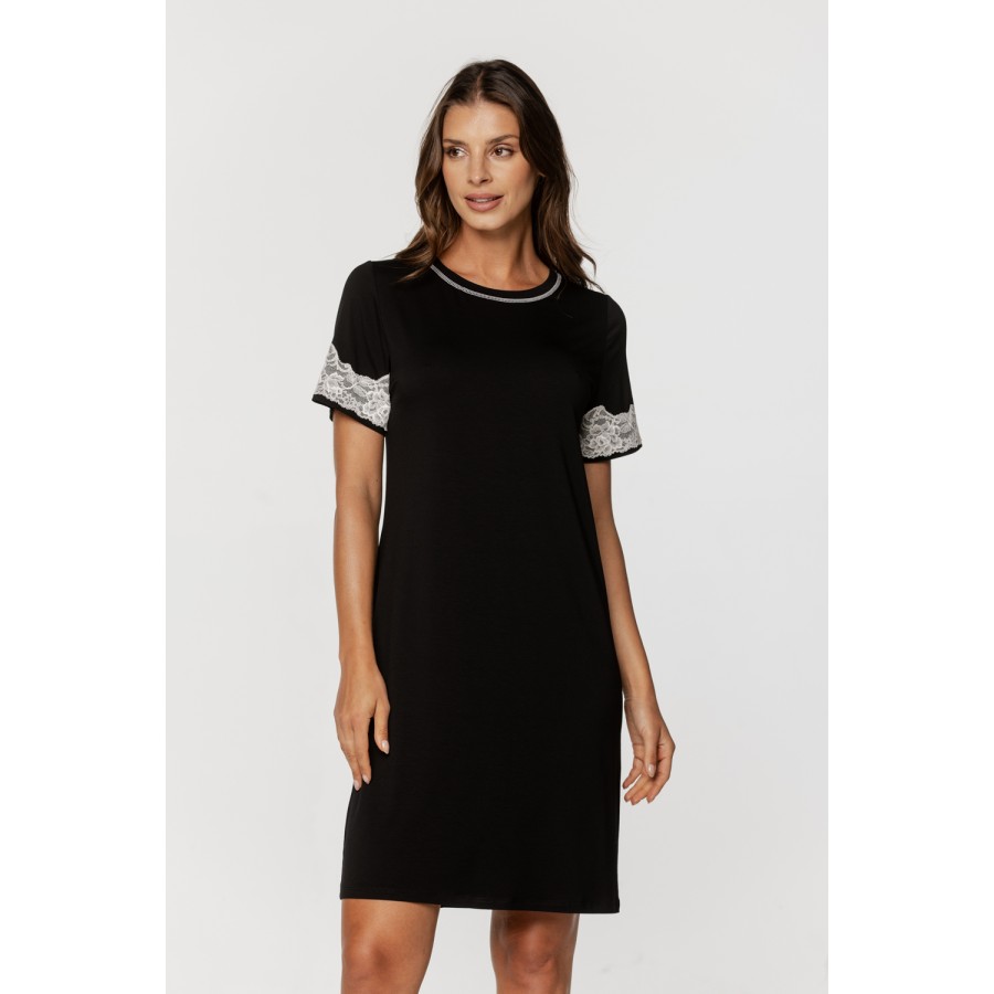 Tunic nightdress in micromodal with short sleeves adorned with lace and a round neck 10 - www.coemi-lingerie.com 