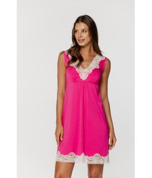 Elegant micromodal nightgown with a V-neckline adorned with lace and gathers under the bust 7 - www.coemi-lingerie.com 