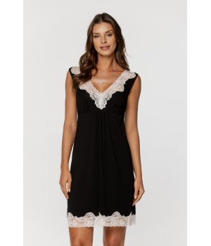 Elegante nuisette en micromodal decolleté en V orné de dentelle et fronce sous la poitrine Nuisettes - www.coemi-lingerie.com 