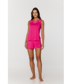 Sleeveless pyjama set with lace on the bust and back and elasticated waist shorts