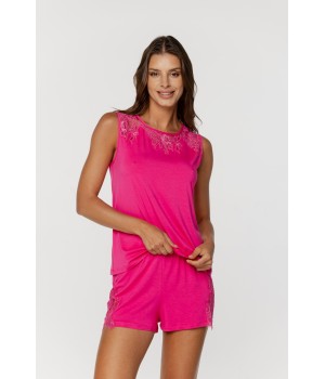Pantalón corto rosa con cintura elástica y encaje