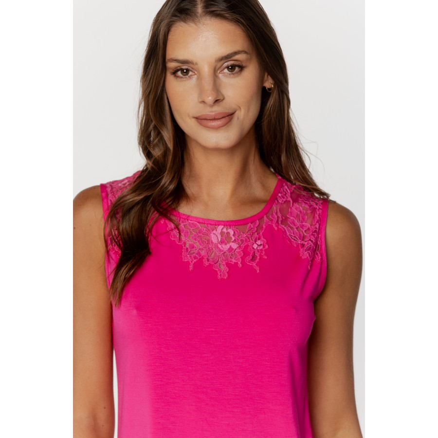 Ensemble pyjama top sans manche avec dentelle sur le buste et dans le dos et shorty taille élastique Pyjamas - www.coemi-lingeri