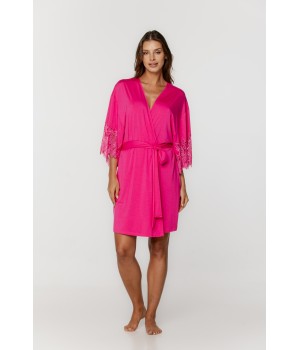 Mid-thigh length negligee in micromodal with 3/4 sleeves trimmed with lace