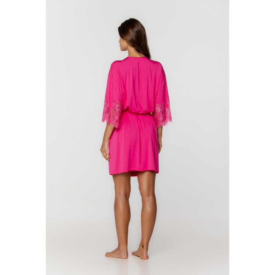 Déshabillé arrrivant mi-cuisse en micromodal manches 3/4 ourlées de dentelle Déshabillés - www.coemi-lingerie.com 