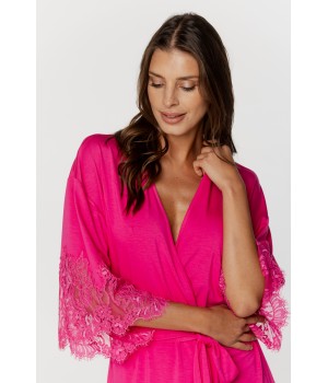 Mid-thigh length negligee in micromodal with 3/4 sleeves trimmed with lace 4 - www.coemi-lingerie.com 