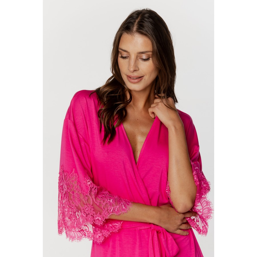 Mid-thigh length negligee in micromodal with 3/4 sleeves trimmed with lace 4 - www.coemi-lingerie.com 