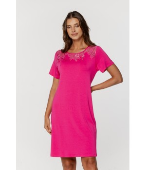 Chemise de nuit en micromodal tee-shirt long manches courtes dentelle sur le buste et dans le dos Chemises de nuit - www.coemi-l