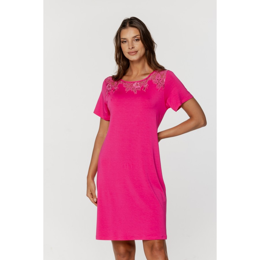 Nachthemd aus Micromodal, langärmeliges T-Shirt, Spitze am Oberteil und am Rücken 3 - www.coemi-lingerie.com 