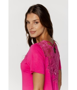 Nachthemd aus Micromodal, langärmeliges T-Shirt, Spitze am Oberteil und am Rücken 4 - www.coemi-lingerie.com 