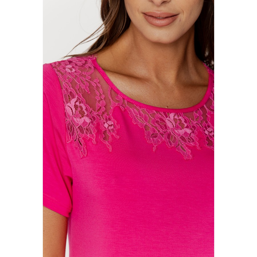 Micromodal nightdress, long-sleeved T-shirt with lace on the bust and back 5 - www.coemi-lingerie.com 