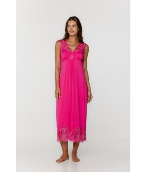 Longue chemise de nuit en micromodal manches courtes dentelle sur le decolleté, le dos et le bas de la robe Chemises de nuit - w