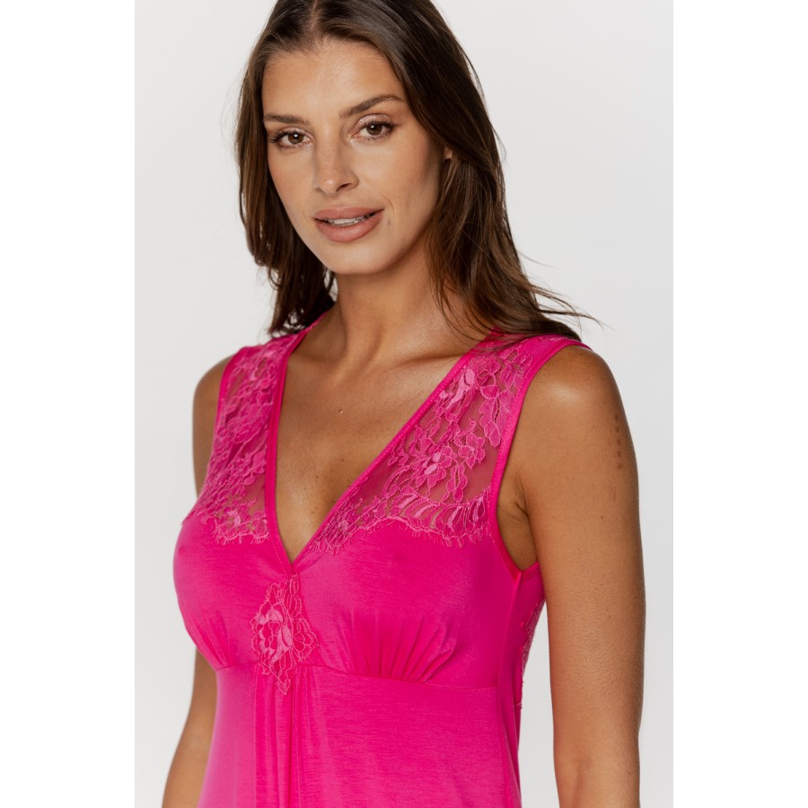 Langes Nachthemd aus Micromodal mit kurzen Ärmeln und Spitze am Ausschnitt, am Rücken und am Saum 4 - www.coemi-lingerie.com 