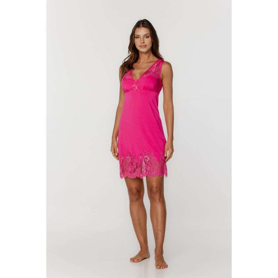 Negligé aus Micromodal mit Spitze am Oberteil, am gesamten Rücken und am Saum 1 - www.coemi-lingerie.com 