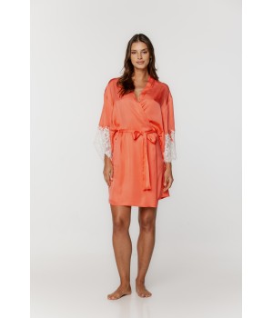 Déshabillé en viscose soyeux manches longues et dentelle sur les avant-bras