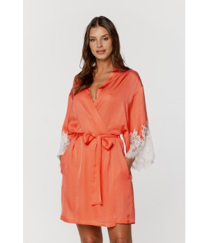 Déshabillé en viscose soyeux manches longues et dentelle sur les avant-bras Déshabillés - www.coemi-lingerie.com 