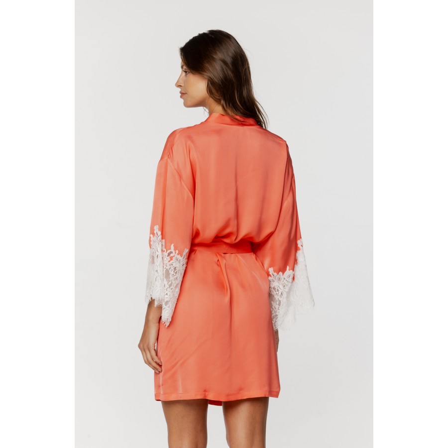 Déshabillé en viscose soyeux manches longues et dentelle sur les avant-bras Déshabillés - www.coemi-lingerie.com 