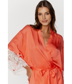 Déshabillé en viscose soyeux manches longues et dentelle sur les avant-bras Déshabillés - www.coemi-lingerie.com 