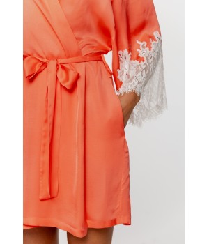 Déshabillé en viscose soyeux manches longues et dentelle sur les avant-bras Déshabillés - www.coemi-lingerie.com 