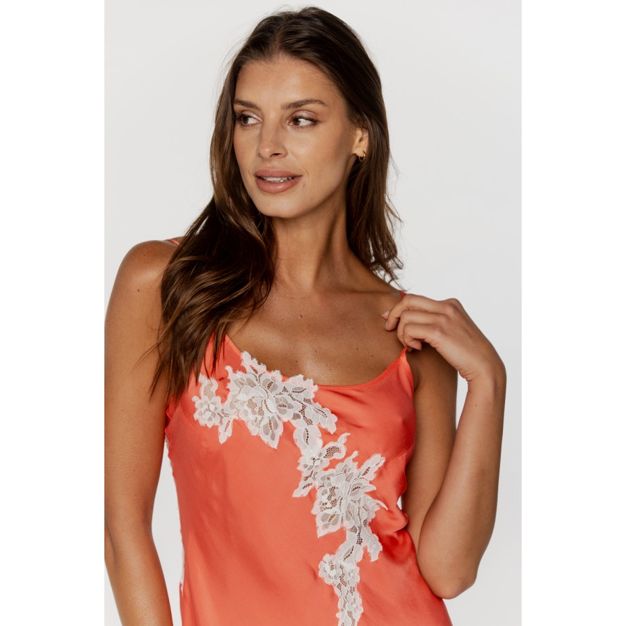 Silky viscose nightdress with thin straps and lace on the bust, bottom and back 4 - www.coemi-lingerie.com 