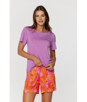 Pyjama set comprising a plain micromodal top and printed viscose shorts 3 - www.coemi-lingerie.com 