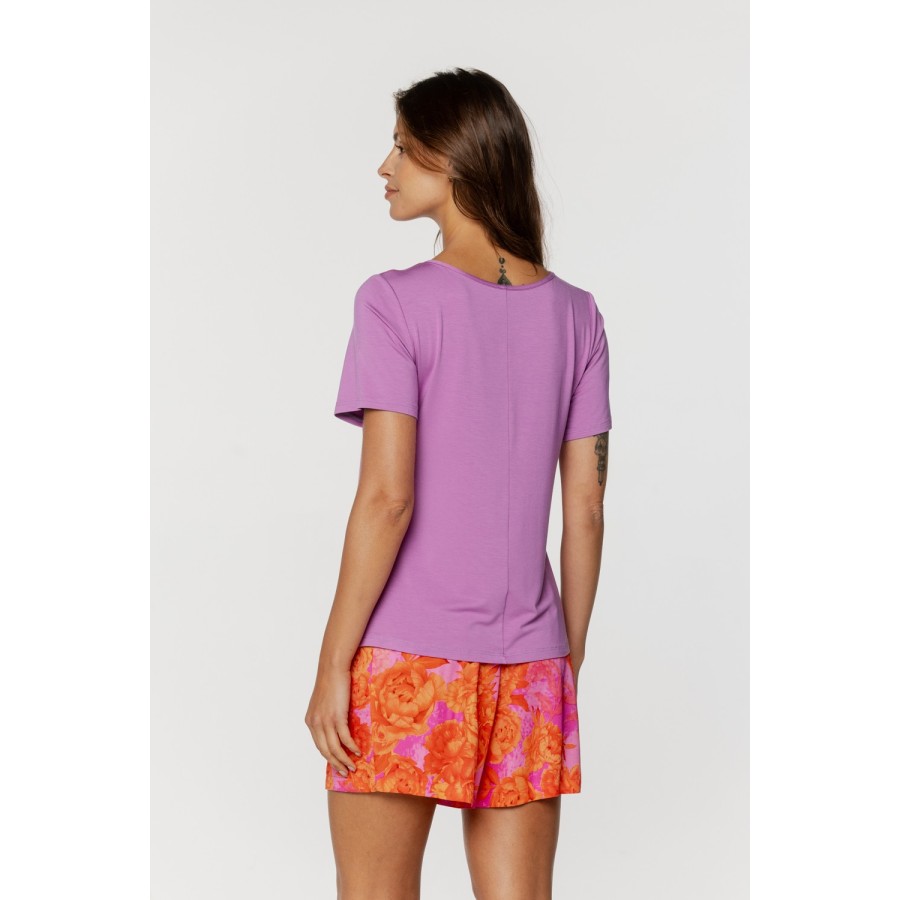 Short pijama viscosa estampado floral naranja