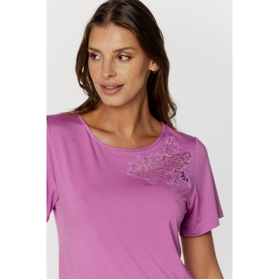 Pyjama set comprising a plain micromodal top and printed viscose shorts 4 - www.coemi-lingerie.com 