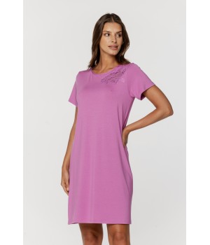 Micromodal nightdress in T-shirt style with long sleeves and lace on the bust 3 - www.coemi-lingerie.com 
