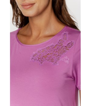 Micromodal nightdress in T-shirt style with long sleeves and lace on the bust 4 - www.coemi-lingerie.com 