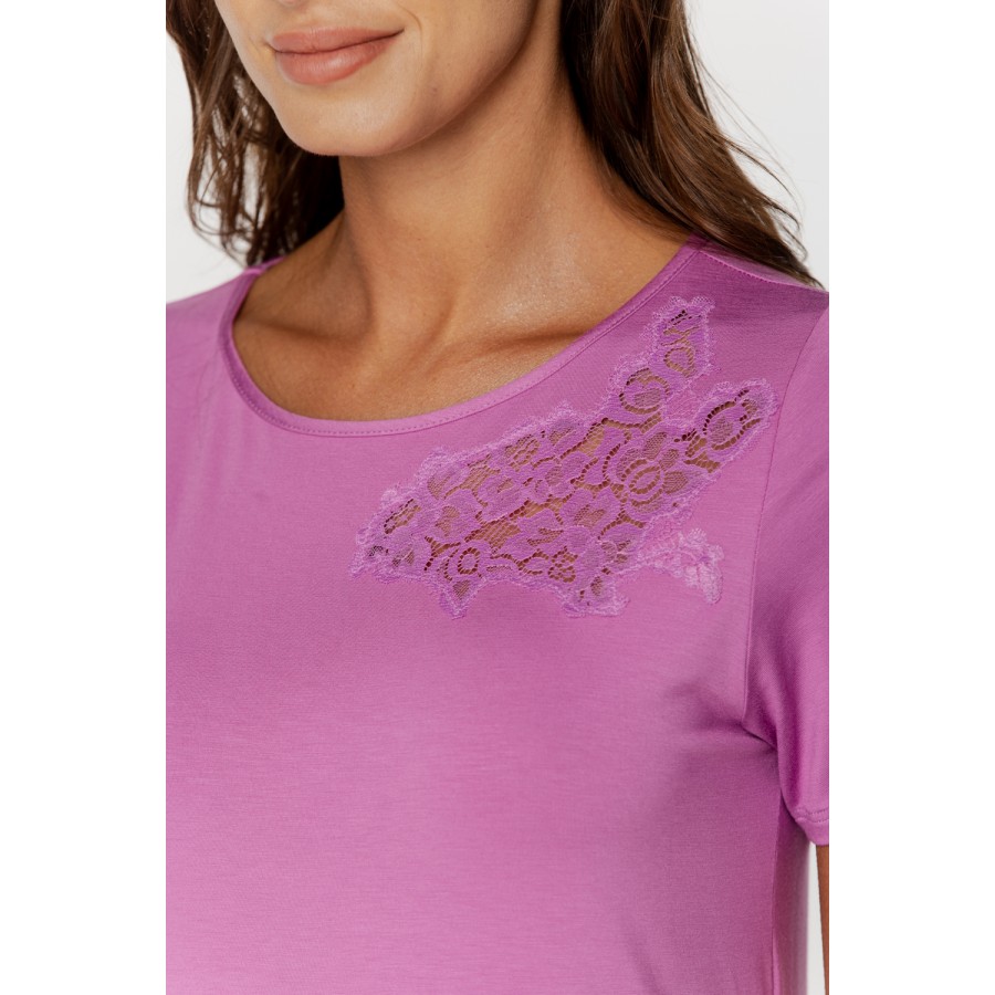 Nachthemd aus Micromodal im T-Shirt-Stil mit langen Ärmeln und Spitze am Brustbereich 4 - www.coemi-lingerie.com 