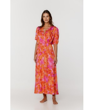 Long silk viscose dressing gown with pattern, mid-length sleeves and fitted waist 1 - www.coemi-lingerie.com 