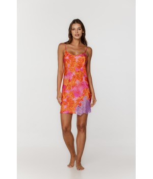 Nuisette enn viscose soyeux fines bretelles, jeu de lacets dans le dos et dentelle Nuisettes - www.coemi-lingerie.com 