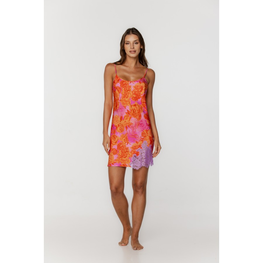 Silky viscose nightdress with thin straps, lacing at the back and lace 1 - www.coemi-lingerie.com 