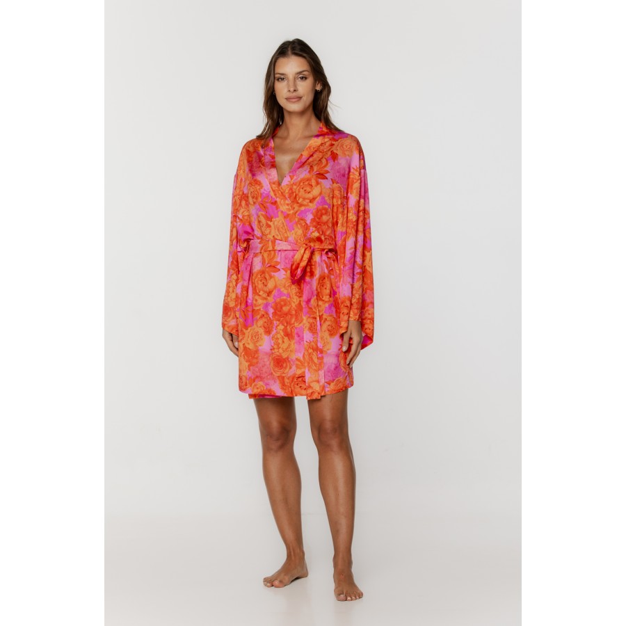 Negligé aus Viskose mit Blumenmuster, mittellang, mit weiten, langen Ärmeln 1 - www.coemi-lingerie.com 