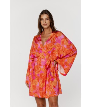 Floral viscose negligee reaching mid-thigh with loose long sleeves 2 - www.coemi-lingerie.com 