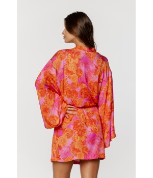Déshabillé en viscose motif fleuri arrivant mi-cuisse manches longues amples Déshabillés - www.coemi-lingerie.com 