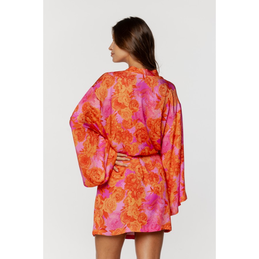 Negligé aus Viskose mit Blumenmuster, mittellang, mit weiten, langen Ärmeln 3 - www.coemi-lingerie.com 