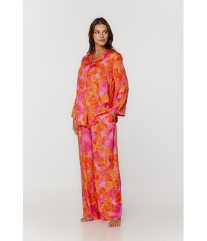 Pyjama-Set aus bedruckter Viskose mit Hemdbluse und weiter, fließender Hose 1 - www.coemi-lingerie.com 