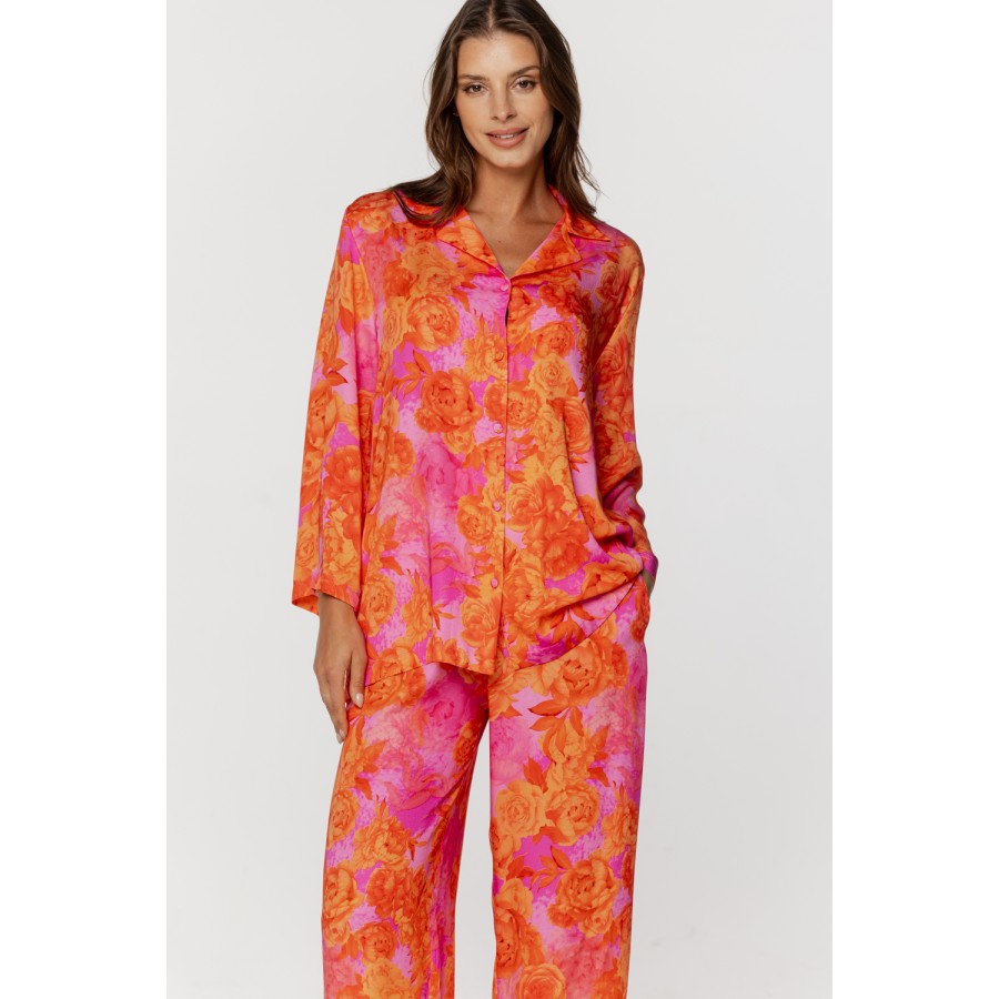 Pyjama-Set aus bedruckter Viskose mit Hemdbluse und weiter, fließender Hose 3 - www.coemi-lingerie.com 