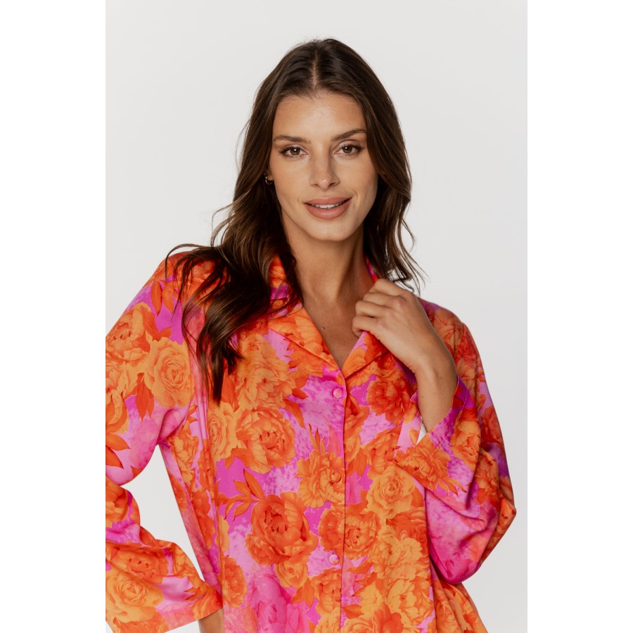 Pyjama-Set aus bedruckter Viskose mit Hemdbluse und weiter, fließender Hose 4 - www.coemi-lingerie.com 