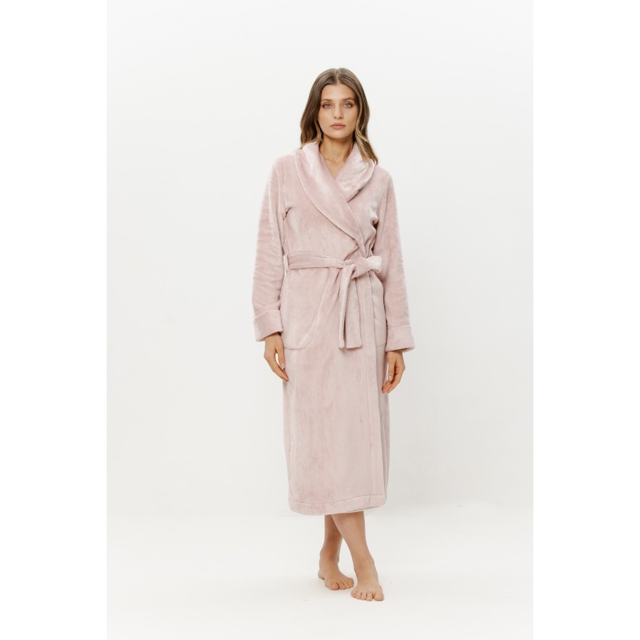 Vue arrière du maxi peignoir velours COEMI ligne droite jusqu'aux mollets