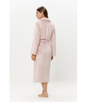 Side view maxi velour robe pockets hands resting naturally