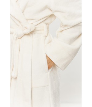 Maxi velour bathrobe draped on hanger showing collar width