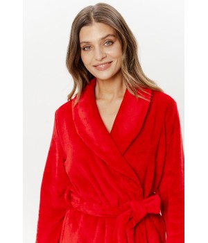 Belt tied front knot on calf-length robe velour fabric