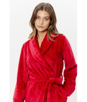 Full-length velour robe open front pockets exposed