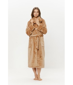 Full-length velour robe buttoned front wide collar Coemi