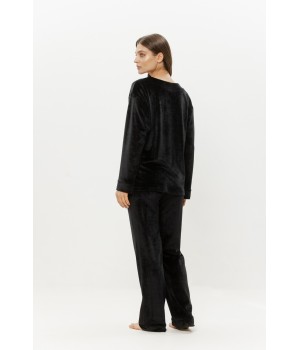 Ribbed trim long-sleeve cuff V-neck velour top