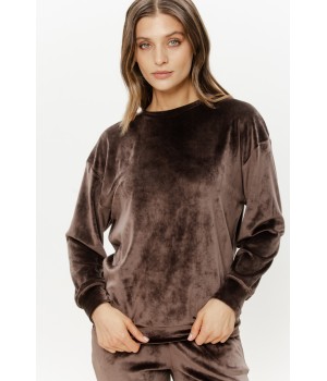 Komplettes Velours-Set mit Langarm-Oberteil und Bündchenhose, natürlich fallend