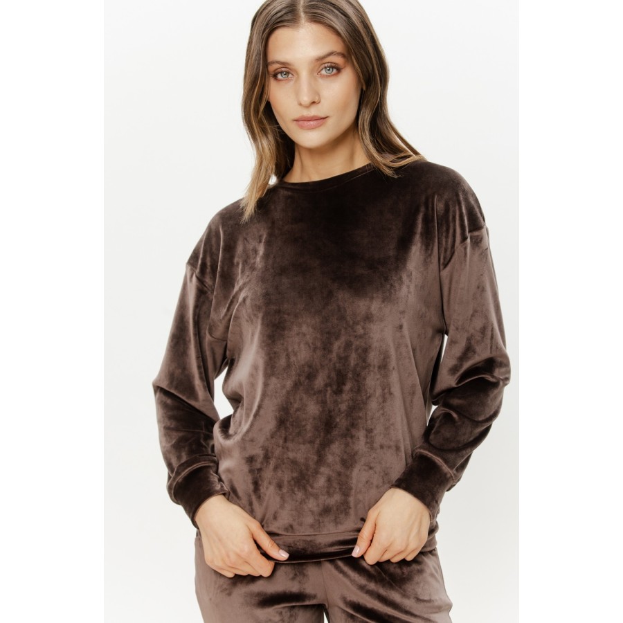 Komplettes Velours-Set mit Langarm-Oberteil und Bündchenhose, natürlich fallend