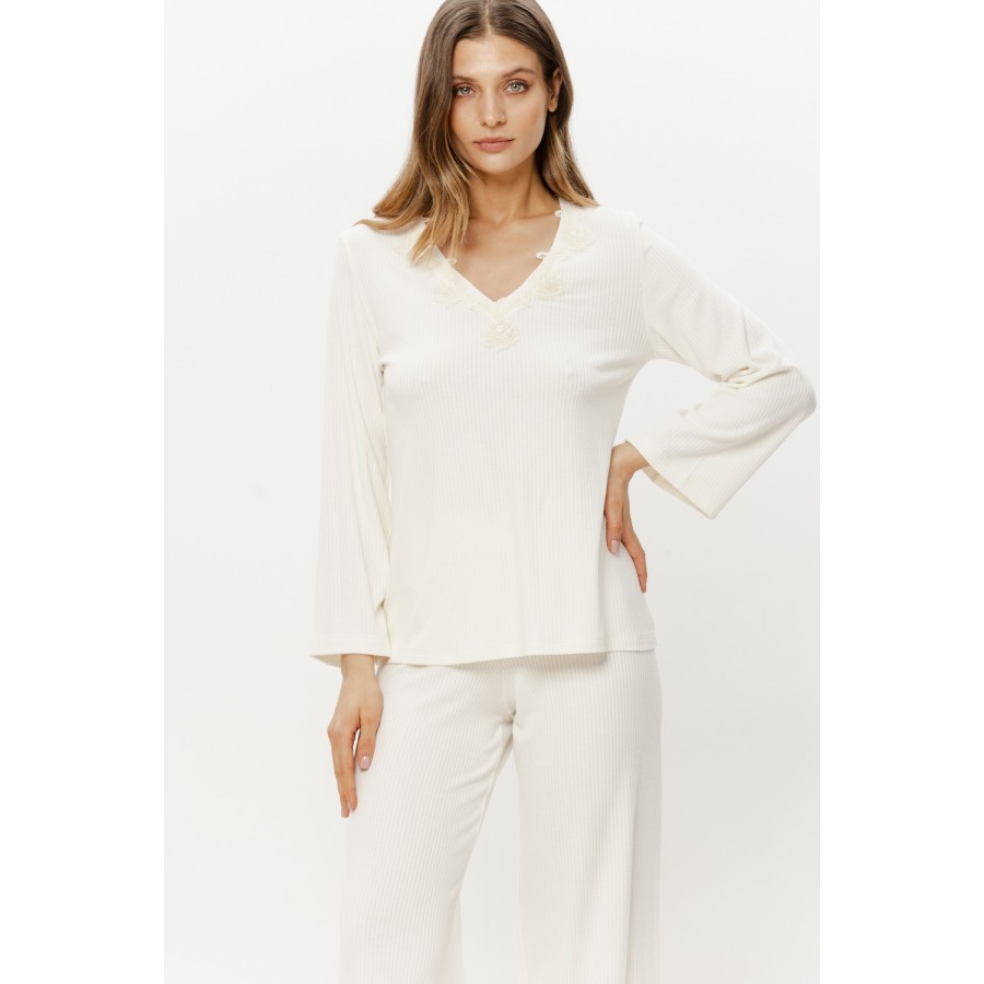 Pantalon fluide droit pyjama viscose tombé ample et sans contrainte