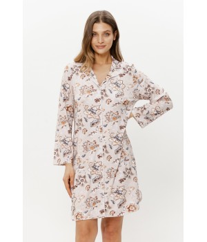 Rückenansicht langärmliges Longshirt-Nachthemd Blumenmuster Micromodal